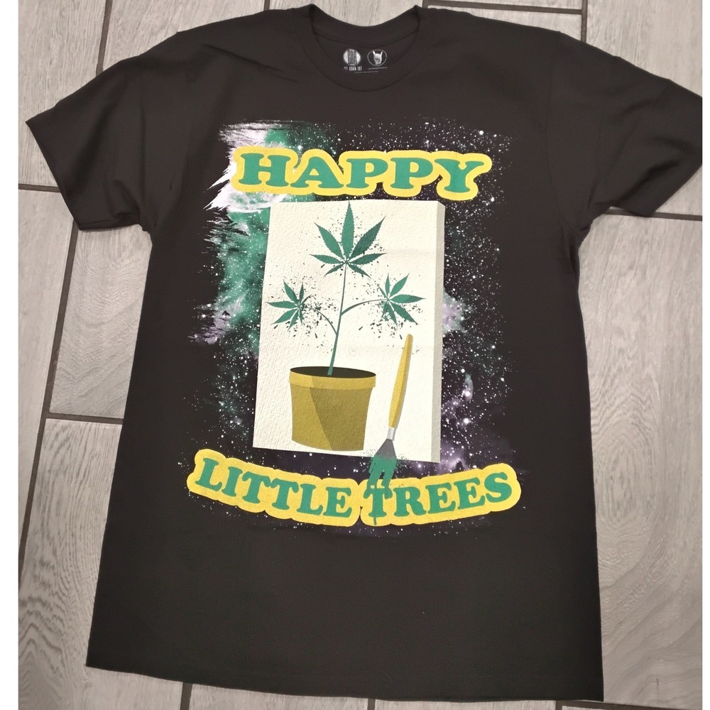 Get Down Art Daveed Benito Happy Little Trees Cannabis Parody T-Shirt Black M